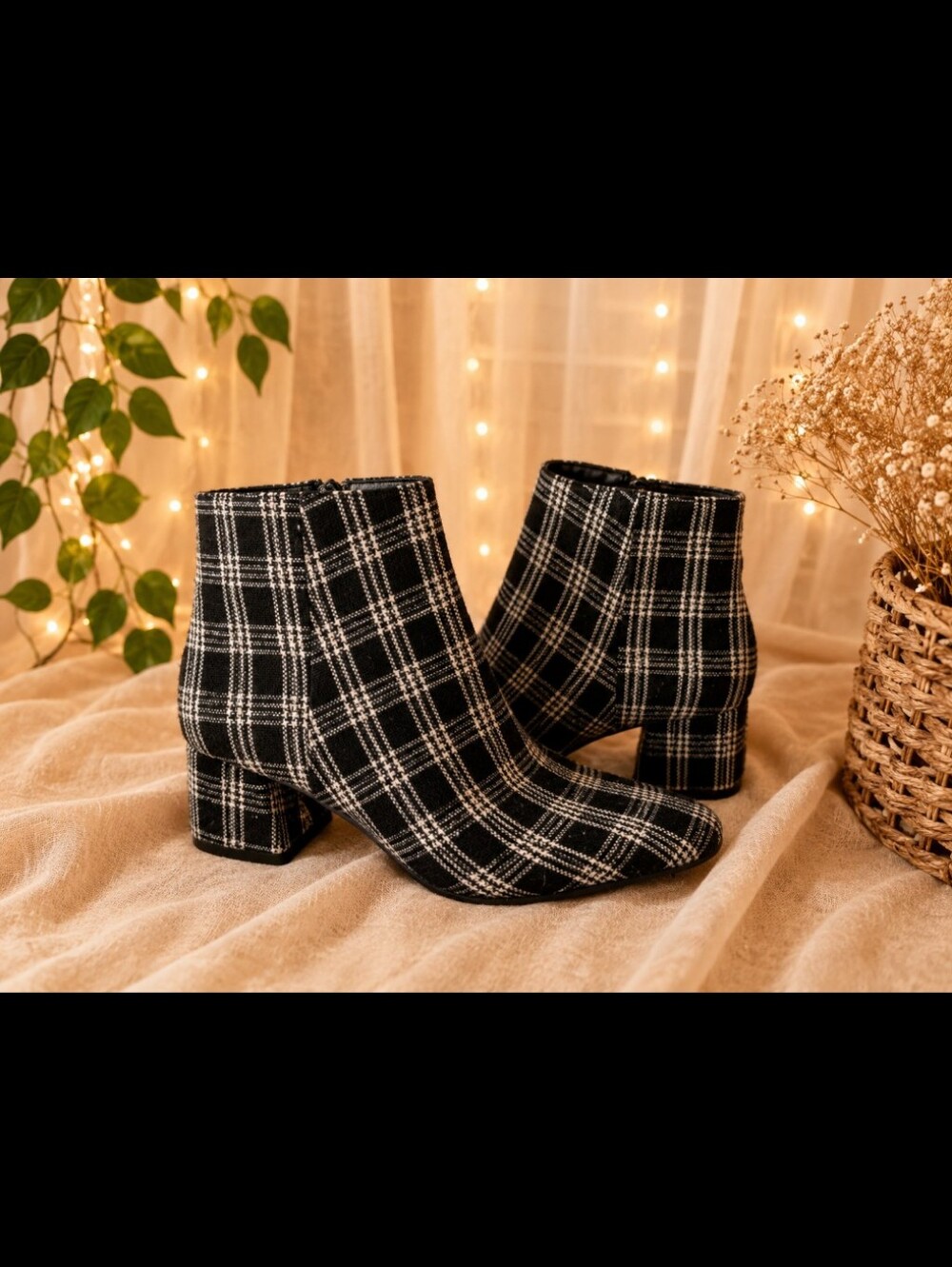 Alex Marie Black & White Plaid Ankle Boots